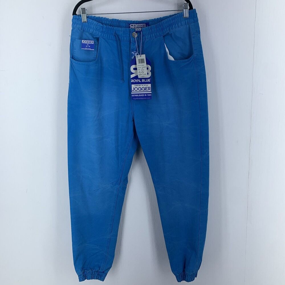 RB Royal Blue Joggers Mens XL Y2K Retro Hip Hop Skate Drawstring Pull on NEW